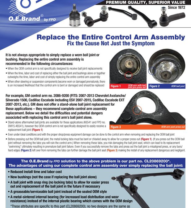 Replace the Entire Control Arm Assemble to Fix the Cause, Not Just the Symptom